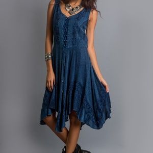 Peasant Style Midnight Blue Summer Dress